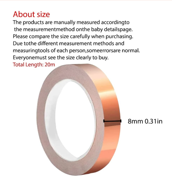 20M Conductive Copper Foil Tape | High-Temperature Resistant EMI Shielding Adhesive Copper Tape | Available in 0.5mm, 0.8mm, 1mm & 2mm Widths