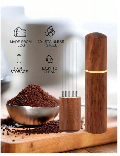 6-Pin Natural Wood Coffee Distribution Tool – Espresso Stirring Needle
