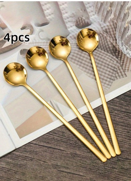 4-Piece Gold Long Handle Coffee Spoons – Premium Stainless Steel Stirring Spoons
