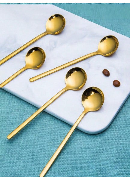 4-Piece Gold Long Handle Coffee Spoons – Premium Stainless Steel Stirring Spoons