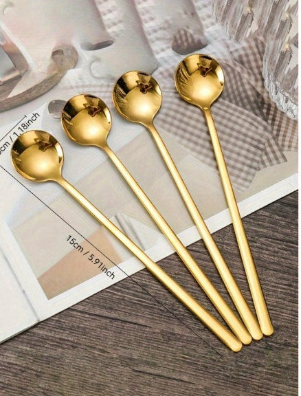 4-Piece Gold Long Handle Coffee Spoons – Premium Stainless Steel Stirring Spoons