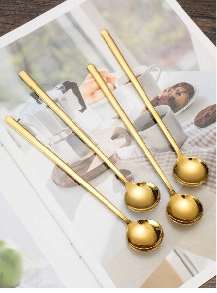 4-Piece Gold Long Handle Coffee Spoons – Premium Stainless Steel Stirring Spoons