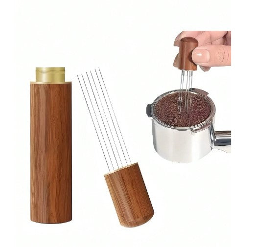 6-Pin Natural Wood Coffee Distribution Tool – Espresso Stirring Needle