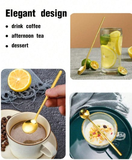 4-Piece Gold Long Handle Coffee Spoons – Premium Stainless Steel Stirring Spoons