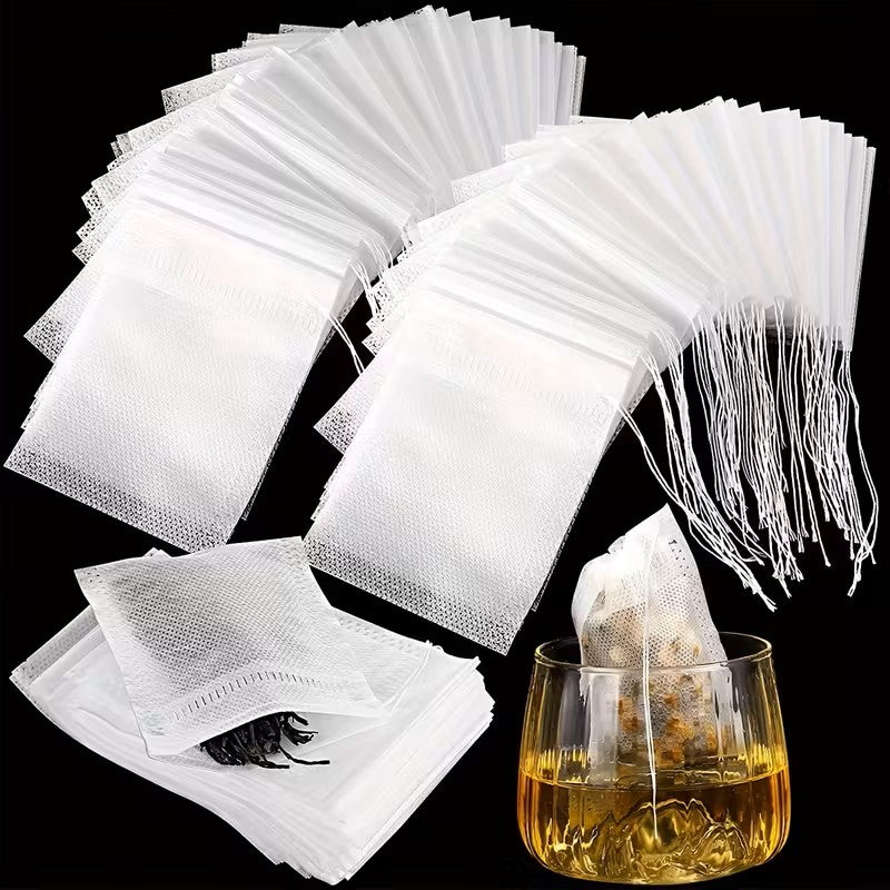 100 Pcs Pack Non-Woven Fabric Disposable Tea Bags | Single-Use Tea & Coffee Filter Bags| Small, Medium, Large & Extra Large Size