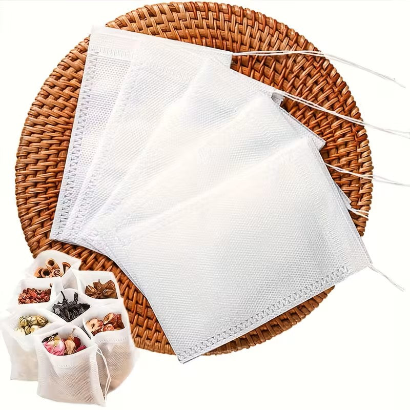 100 Pcs Pack Non-Woven Fabric Disposable Tea Bags | Single-Use Tea & Coffee Filter Bags| Small, Medium, Large & Extra Large Size