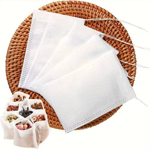 100 Pcs Pack Non-Woven Fabric Disposable Tea Bags | Single-Use Tea & Coffee Filter Bags| Small, Medium, Large & Extra Large Size