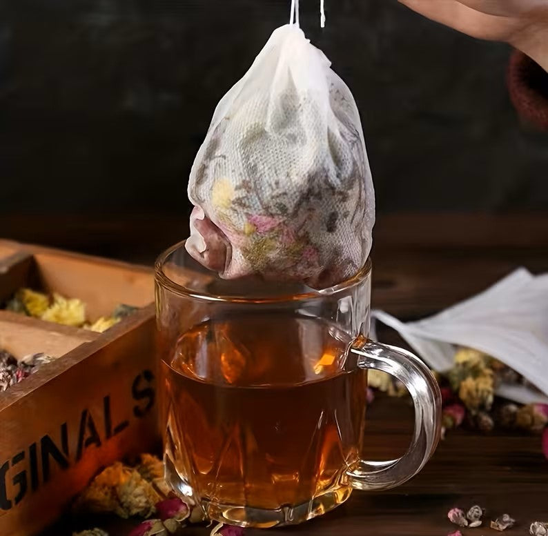 100 Pcs Pack Non-Woven Fabric Disposable Tea Bags | Single-Use Tea & Coffee Filter Bags| Small, Medium, Large & Extra Large Size