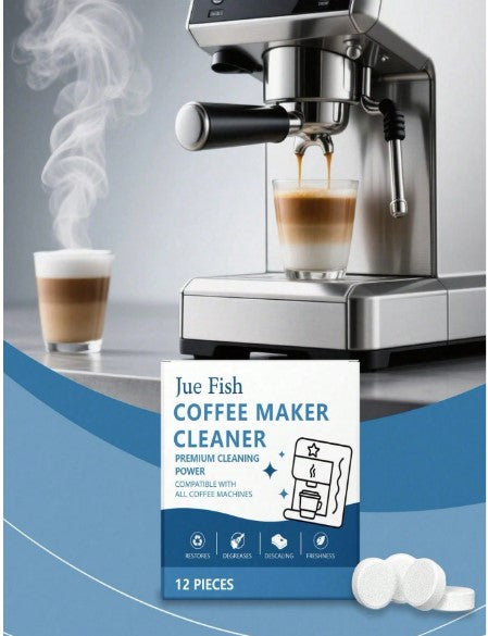 Jue Fish Coffee Maker Cleaning Tablets (12-Pack) – Universal Descaler and Degreaser for Espresso and Drip Coffee Machines