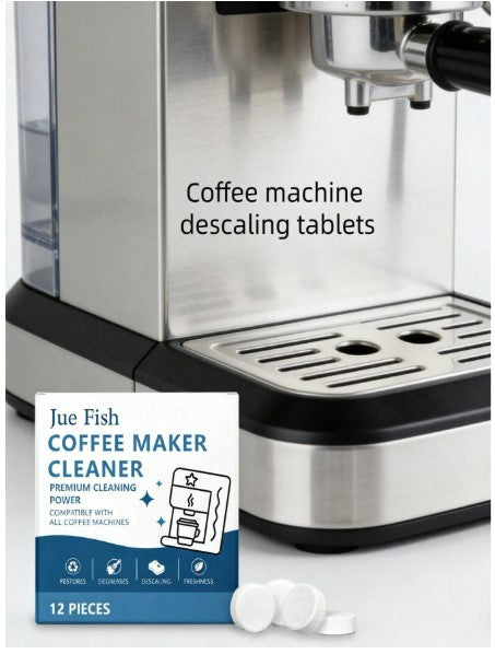 Jue Fish Coffee Maker Cleaning Tablets (12-Pack) – Universal Descaler and Degreaser for Espresso and Drip Coffee Machines