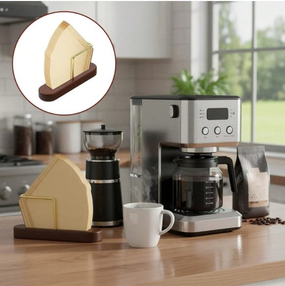 Walnut Wood Coffee Filter Paper Holder Stand – Portable Pour Over Coffee Filter Organizer & Storage Rack