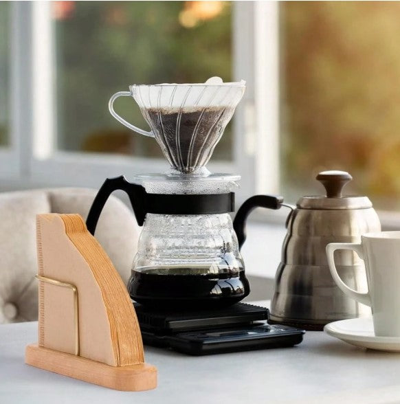 Walnut Wood Coffee Filter Paper Holder Stand – Portable Pour Over Coffee Filter Organizer & Storage Rack