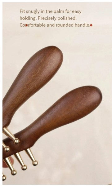 Wide-Tooth Copper Scalp Massage Comb with Long Wooden Handle – Large Round Teeth Hair Detangling & Head Massage Brush