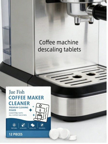 Jue Fish Coffee Maker Cleaning Tablets (12-Pack) – Universal Descaler and Degreaser for Espresso and Drip Coffee Machines