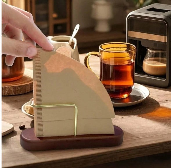 Walnut Wood Coffee Filter Paper Holder Stand – Portable Pour Over Coffee Filter Organizer & Storage Rack