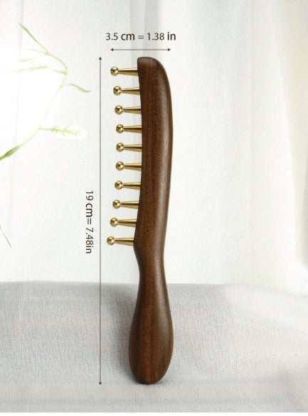 Wide-Tooth Copper Scalp Massage Comb with Long Wooden Handle – Large Round Teeth Hair Detangling & Head Massage Brush