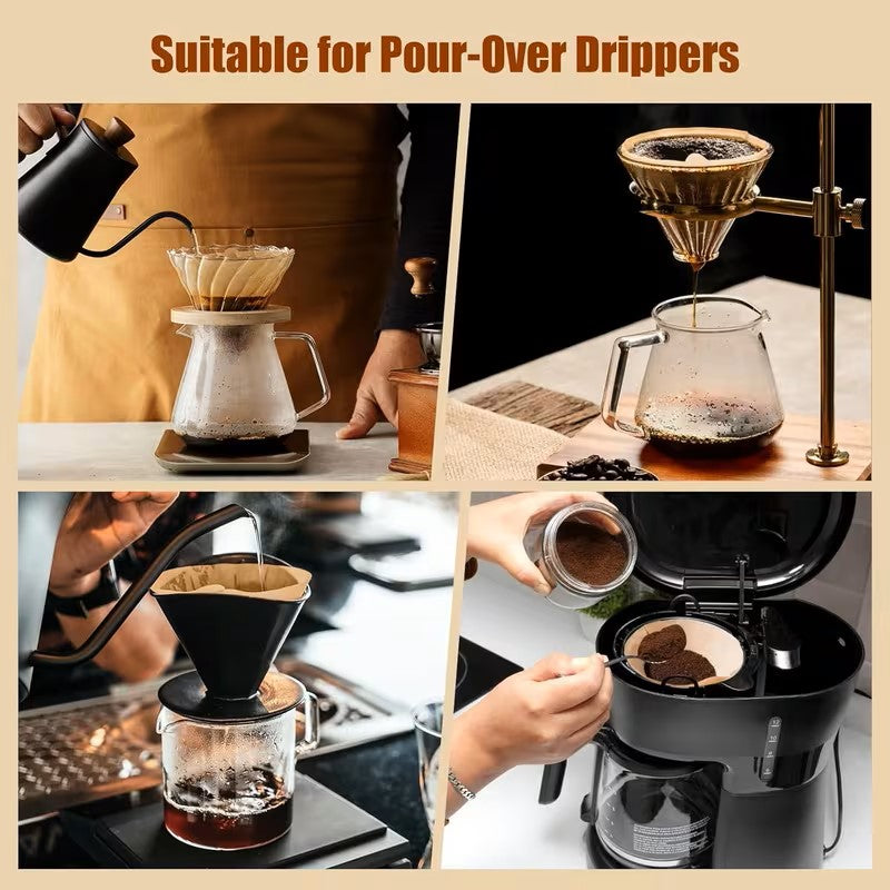 50 PCS Unbleached Natural Brown Coffee Filter Papers – V01 Cone Filters for 1–2 Cup Pour Over