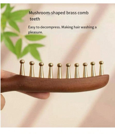 Wide-Tooth Copper Scalp Massage Comb with Long Wooden Handle – Large Round Teeth Hair Detangling & Head Massage Brush