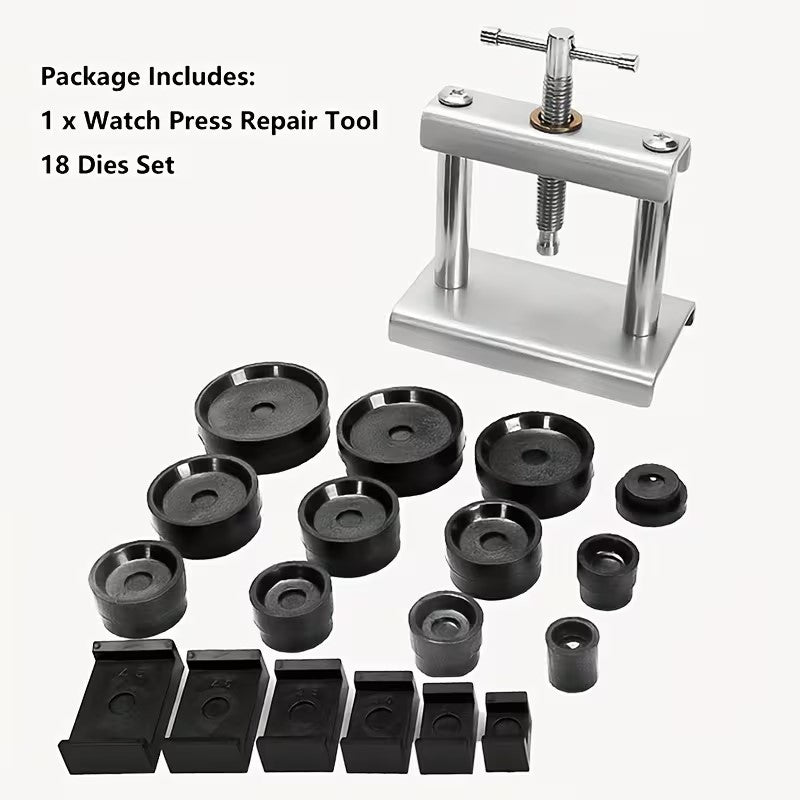 19PCS Professional Watch Press Kit – Watch Case Press Tool Set with 18 Nylon Dies