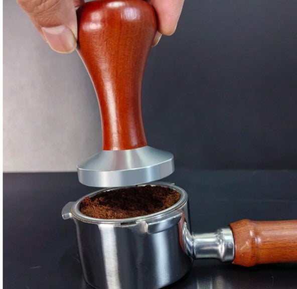 53mm Stainless Steel Coffee Tamper with Solid Wood Handle – Brown Espresso Tamper for Coffee Pressing, Barista Espresso Machine Accessory (1 Piece)