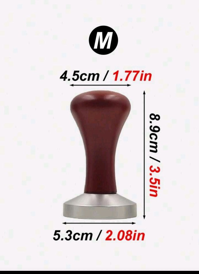 53mm Stainless Steel Coffee Tamper with Solid Wood Handle – Brown Espresso Tamper for Coffee Pressing, Barista Espresso Machine Accessory (1 Piece)