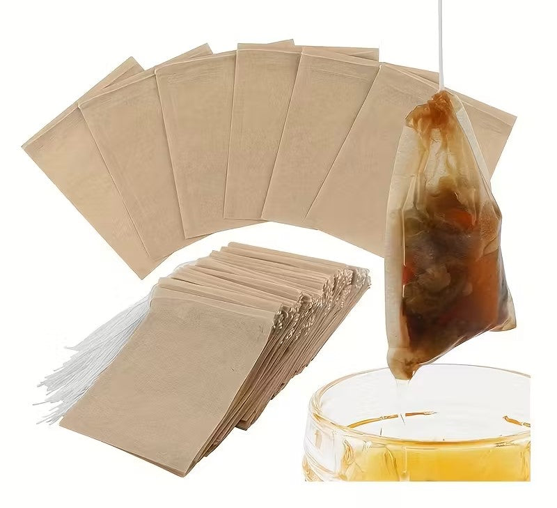 50 PCS Disposable Tea Filter Bags Small, Medium & Large Size Size Drawstring Pull Rope – Food Grade Paper Tea Infuser Bags for Loose Leaf Tea, Herbs & Spices