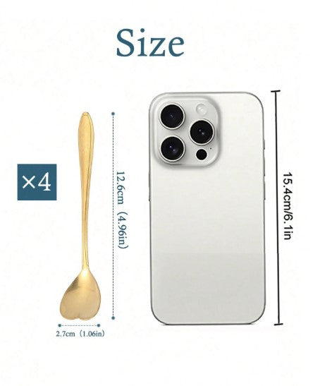 4-Piece Golden Heart-Shaped Coffee Spoons – Premium Stainless Steel Cute Dessert Spoons for Espresso, Tea, Sugar.