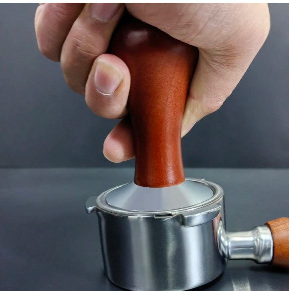 53mm Stainless Steel Coffee Tamper with Solid Wood Handle – Brown Espresso Tamper for Coffee Pressing, Barista Espresso Machine Accessory (1 Piece)