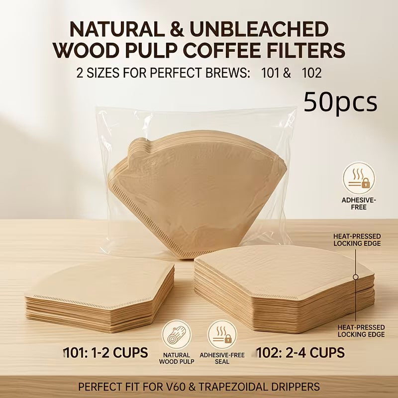 50 Pcs Natural Unbleached Coffee Filter Paper U1 & U2  – Food Grade Paper – Natural Brown