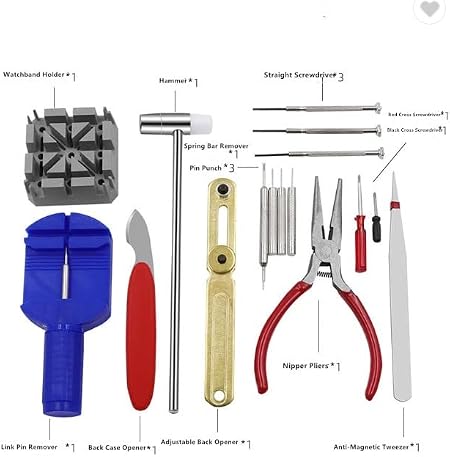16-Piece Multifunction Watch Repair Tool Kit – Professional Watch Battery Replacement, Link Removal & Case Opening Tool Set