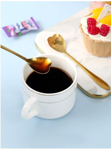 4-Piece Golden Heart-Shaped Coffee Spoons – Premium Stainless Steel Cute Dessert Spoons for Espresso, Tea, Sugar.