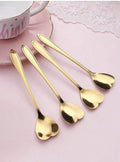 4-Piece Golden Heart-Shaped Coffee Spoons – Premium Stainless Steel Cute Dessert Spoons for Espresso, Tea, Sugar.