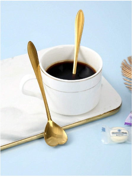 4-Piece Golden Heart-Shaped Coffee Spoons – Premium Stainless Steel Cute Dessert Spoons for Espresso, Tea, Sugar.