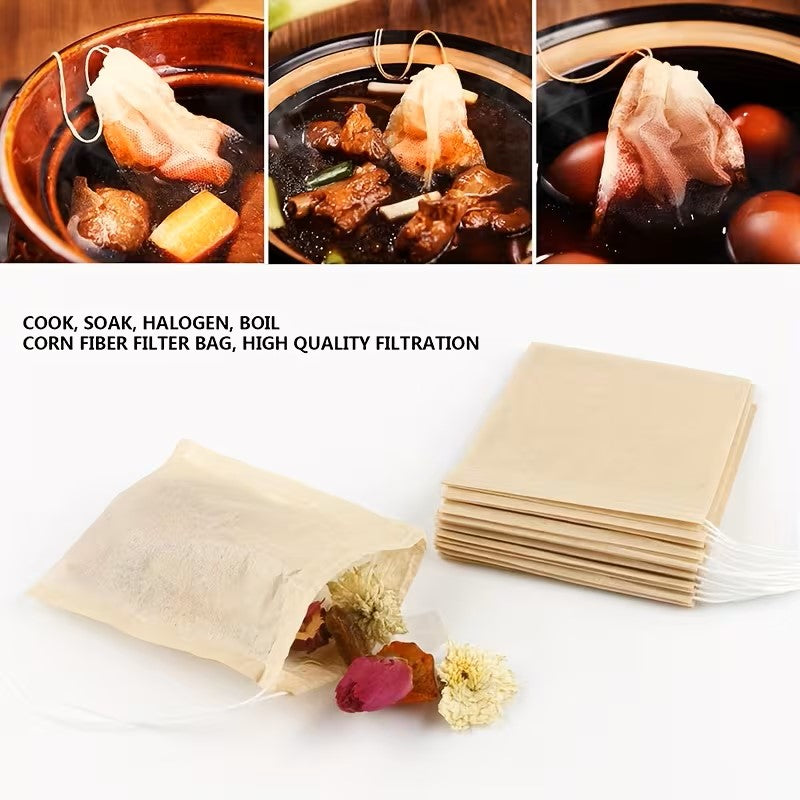 50 PCS Disposable Tea Filter Bags Small, Medium & Large Size Size Drawstring Pull Rope – Food Grade Paper Tea Infuser Bags for Loose Leaf Tea, Herbs & Spices